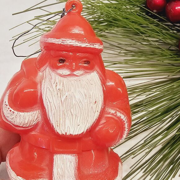 Vintage 1950's Irwin Christmas Santa Claus Candy Container Ornament Hard Plastic - Picture 6 of 9